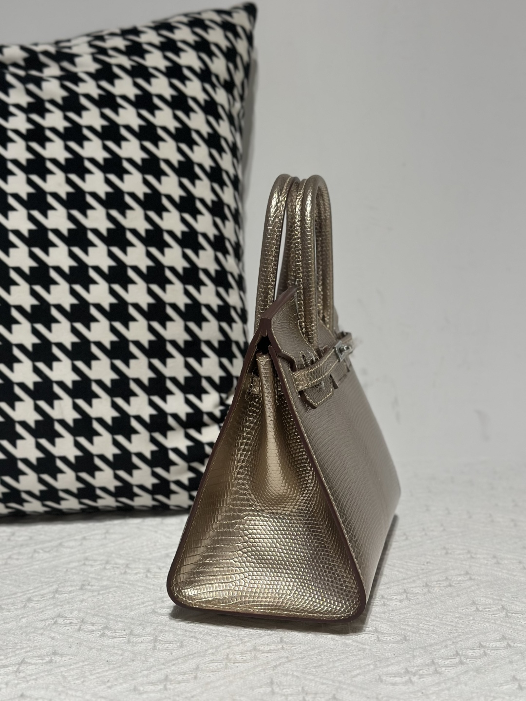 Lizard Leather Champagne 20cm Silver Hardware Top Handle Tote Bag WLB110 photo 5