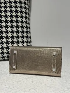 Lizard Leather Champagne 20cm Silver Hardware Top Handle Tote Bag WLB110 image 6