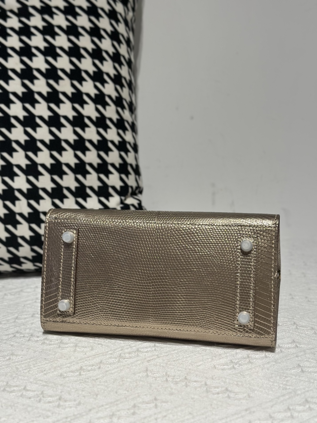 Lizard Leather Champagne 20cm Silver Hardware Top Handle Tote Bag WLB110 photo 6