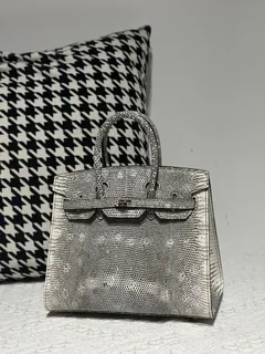 Lizard Leather 20cm Natural Pattern Gold Hardware Top Handle Tote Bag WLB111 image 1