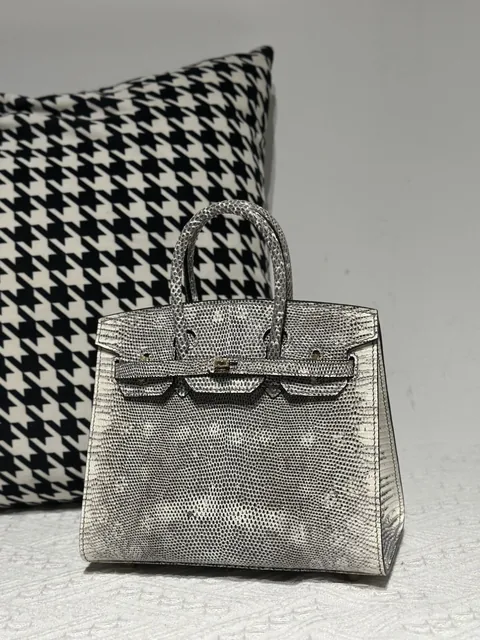 Lizard Leather 20cm Natural Pattern Gold Hardware Top Handle Tote Bag WLB111