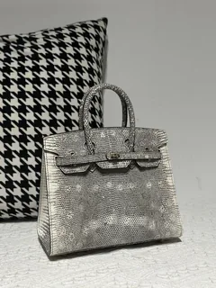 Lizard Leather 20cm Natural Pattern Gold Hardware Top Handle Tote Bag WLB111 image 2