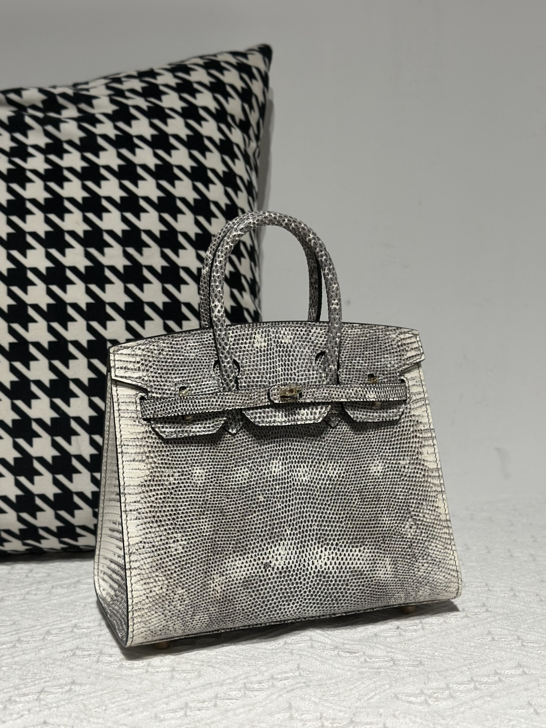 Lizard Leather 20cm Natural Pattern Gold Hardware Top Handle Tote Bag WLB111 image 2