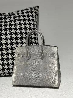 Lizard Leather 20cm Natural Pattern Gold Hardware Top Handle Tote Bag WLB111 image 3