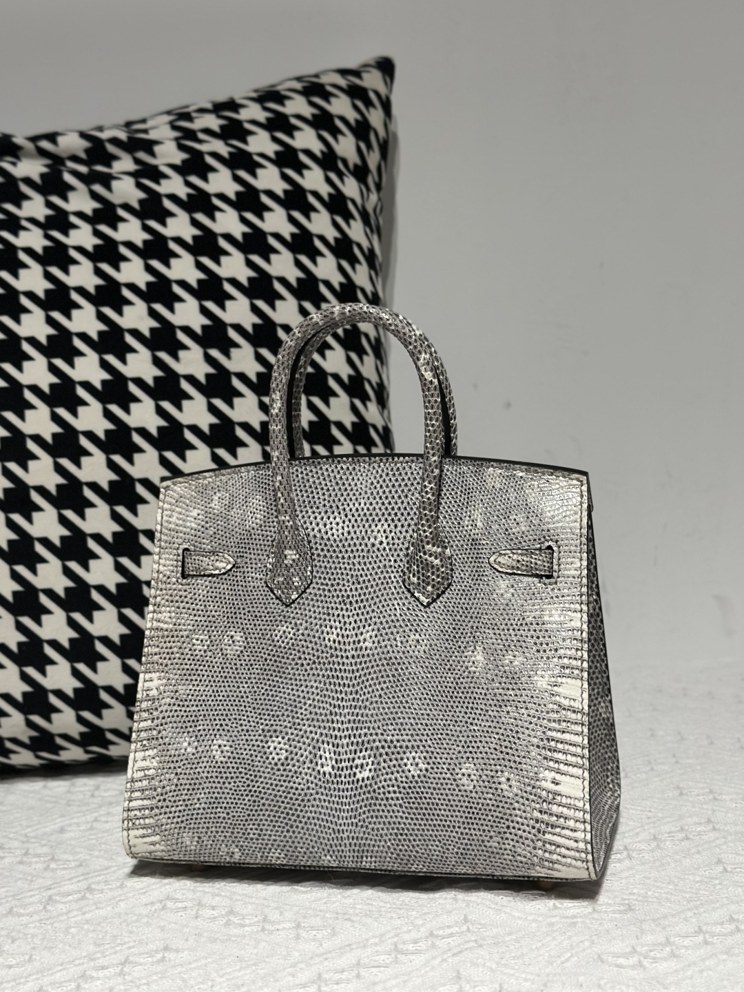 Lizard Leather 20cm Natural Pattern Gold Hardware Top Handle Tote Bag WLB111 image 3