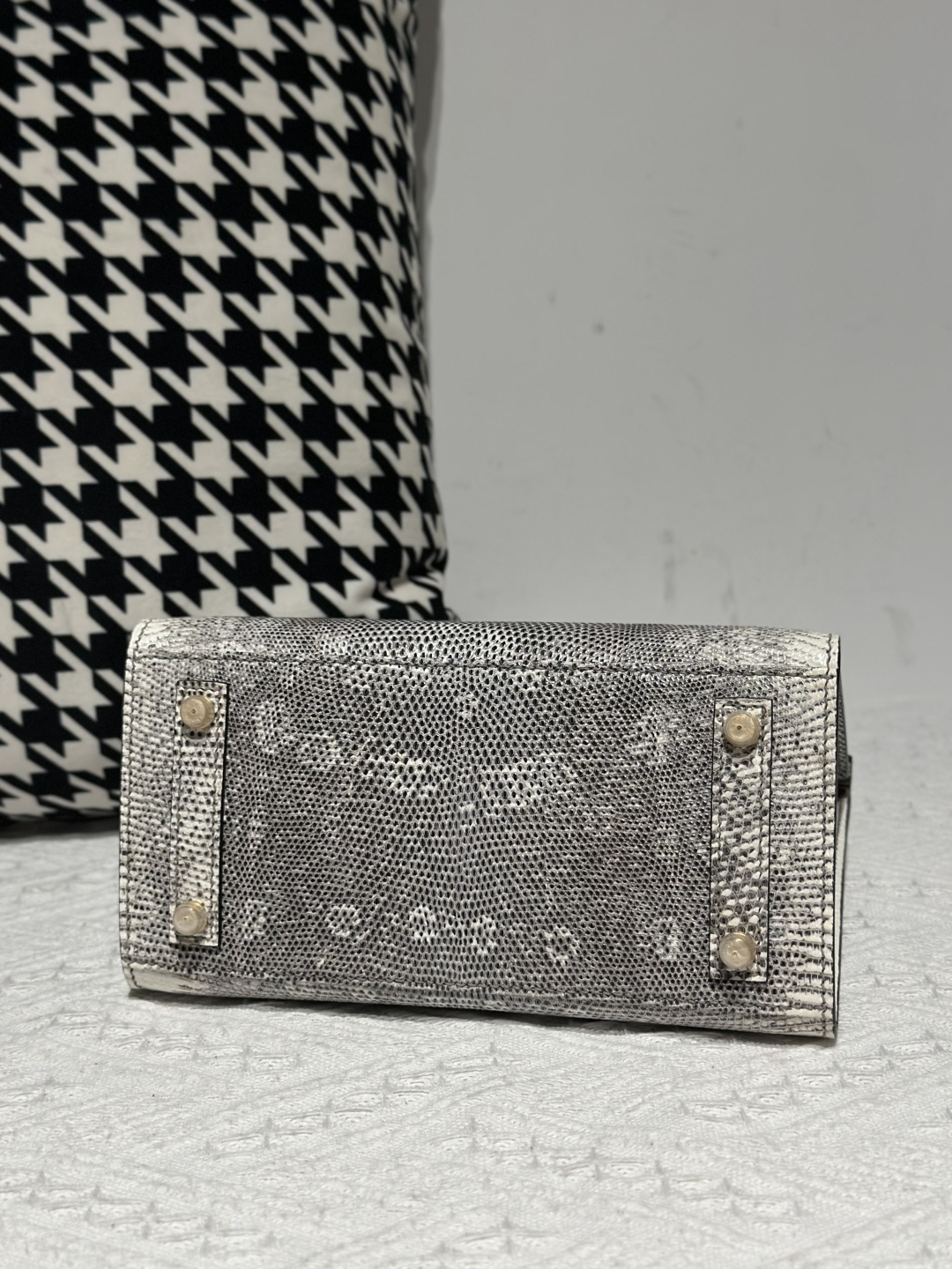Lizard Leather 20cm Natural Pattern Gold Hardware Top Handle Tote Bag WLB111 image 6