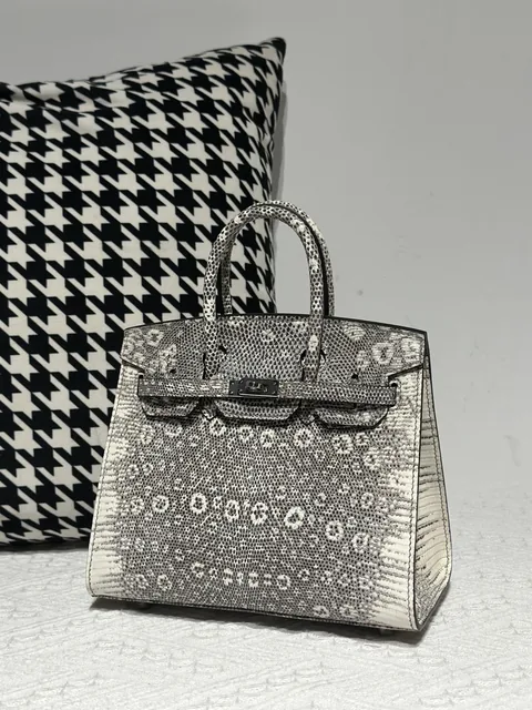 Lizard Leather 20cm Natural Pattern Silver Hardware Top Handle Tote Bag WLB112