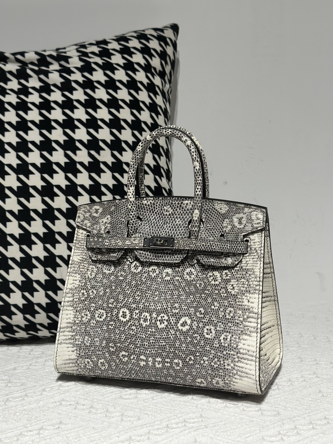 Lizard Leather 20cm Natural Pattern Silver Hardware Top Handle Tote Bag WLB112