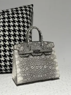 Lizard Leather 20cm Natural Pattern Silver Hardware Top Handle Tote Bag WLB112 image 2