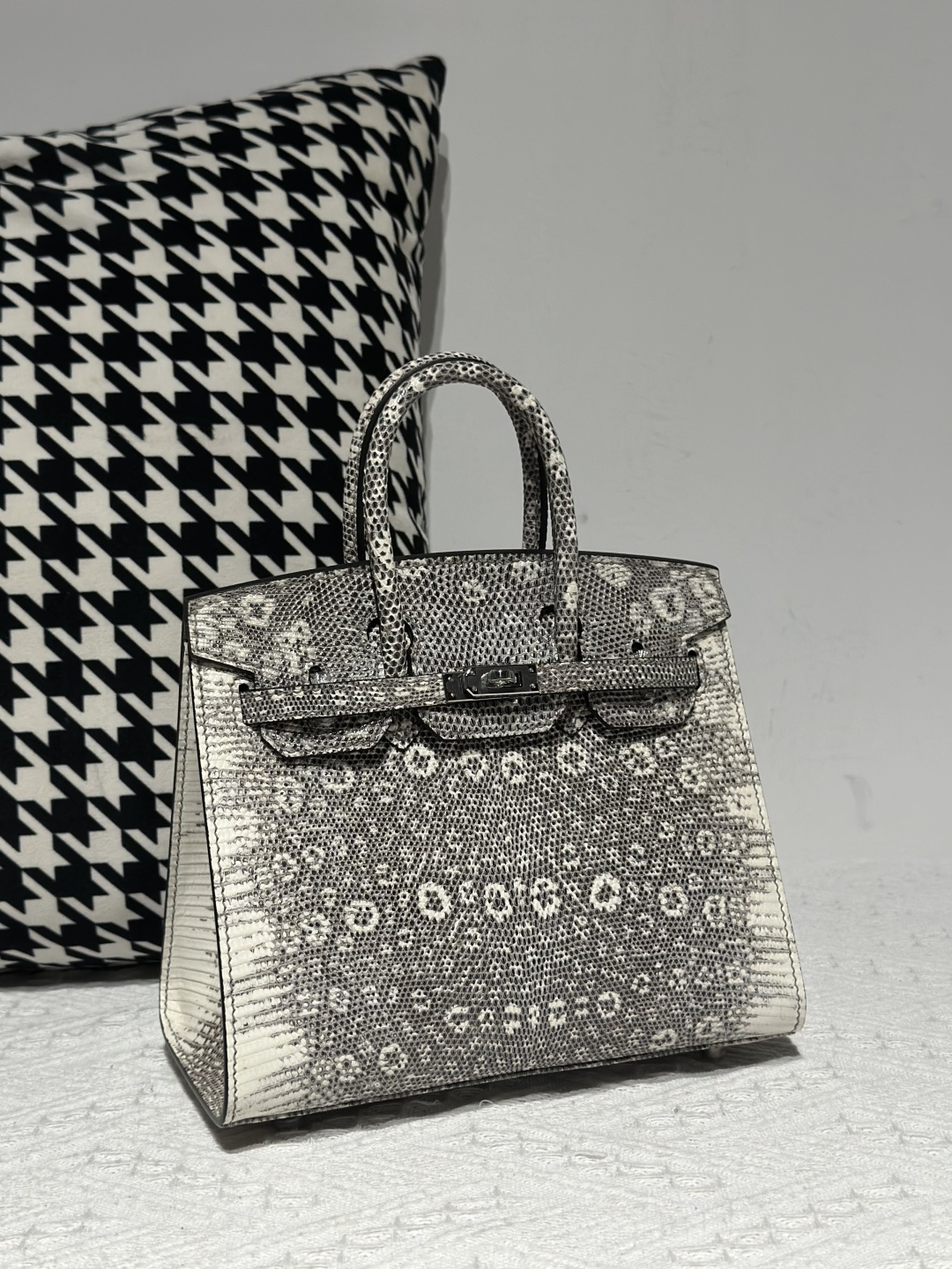 Lizard Leather 20cm Natural Pattern Silver Hardware Top Handle Tote Bag WLB112 photo 2