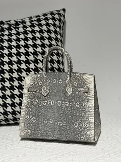 Lizard Leather 20cm Natural Pattern Silver Hardware Top Handle Tote Bag WLB112 image 3