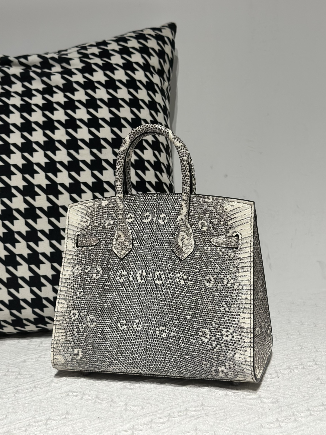 Lizard Leather 20cm Natural Pattern Silver Hardware Top Handle Tote Bag WLB112 photo 3