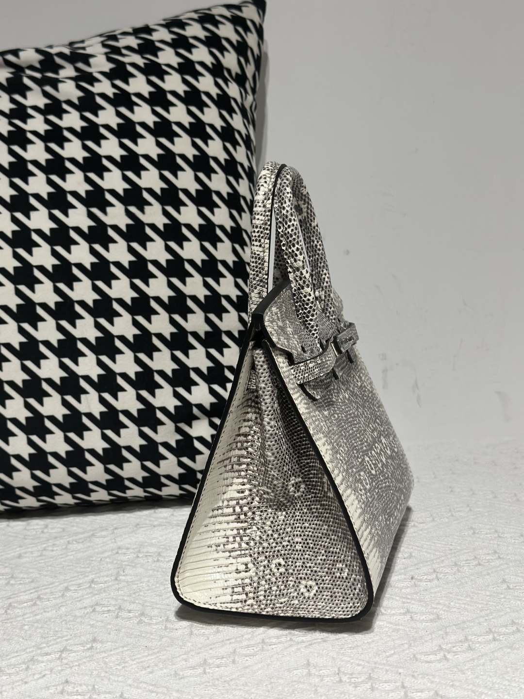 Lizard Leather 20cm Natural Pattern Silver Hardware Top Handle Tote Bag WLB112 photo 5