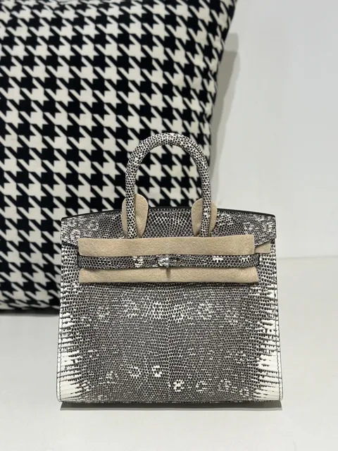 Lizard Leather 20cm Natural Pattern Silver Hardware Top Handle Tote Bag WLB113
