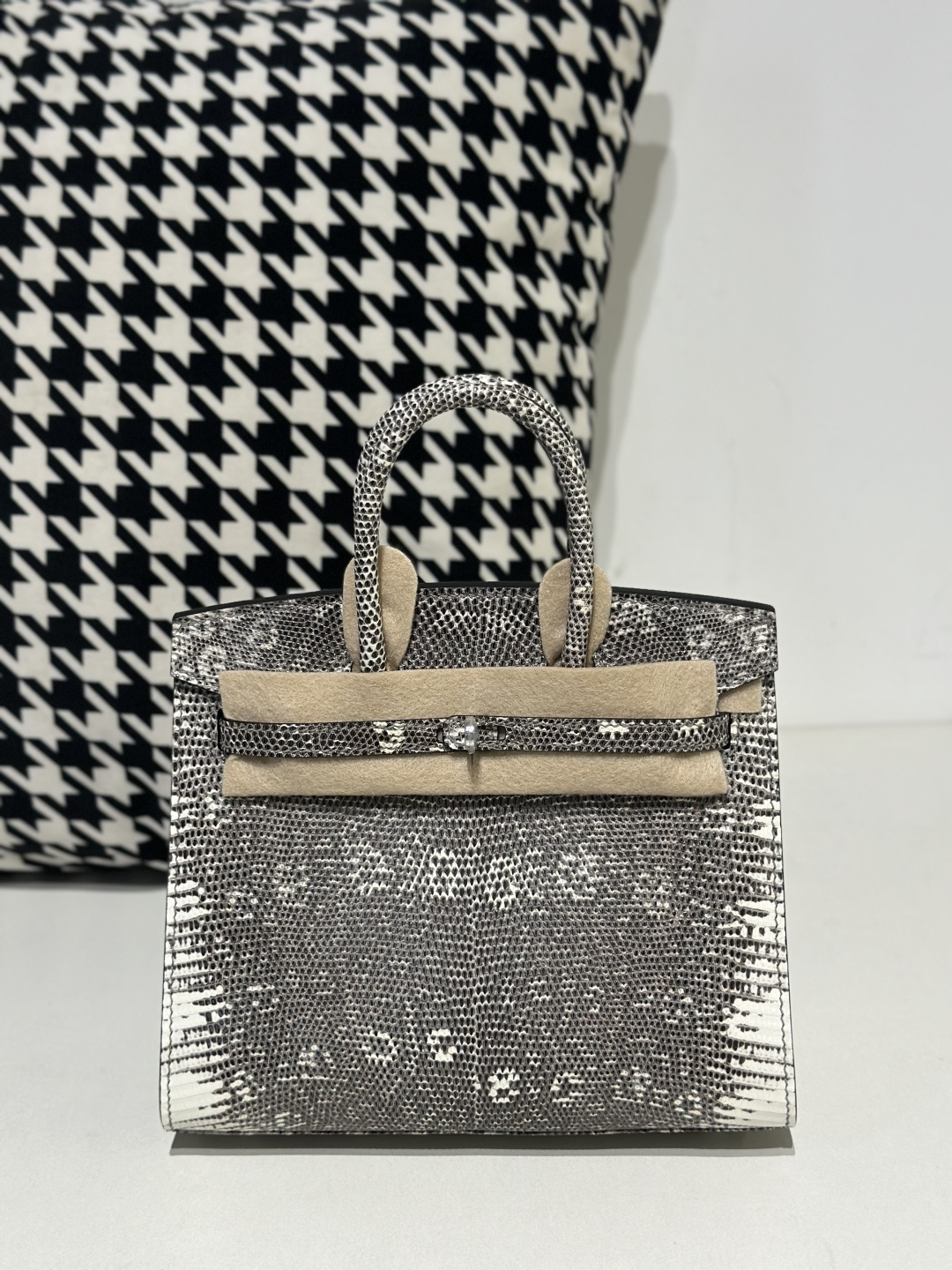Lizard Leather 20cm Natural Pattern Silver Hardware Top Handle Tote Bag WLB113