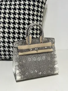 Lizard Leather 20cm Natural Pattern Silver Hardware Top Handle Tote Bag WLB113 image 2