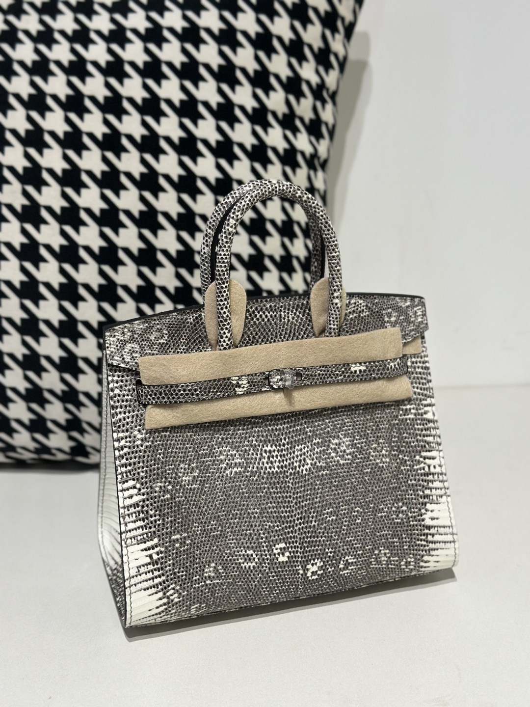 Lizard Leather 20cm Natural Pattern Silver Hardware Top Handle Tote Bag WLB113 photo 2