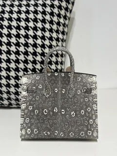 Lizard Leather 20cm Natural Pattern Silver Hardware Top Handle Tote Bag WLB113 image 3