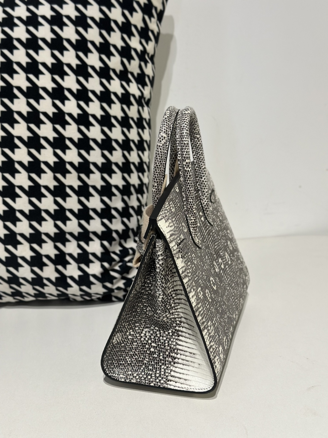 Lizard Leather 20cm Natural Pattern Silver Hardware Top Handle Tote Bag WLB113 photo 4