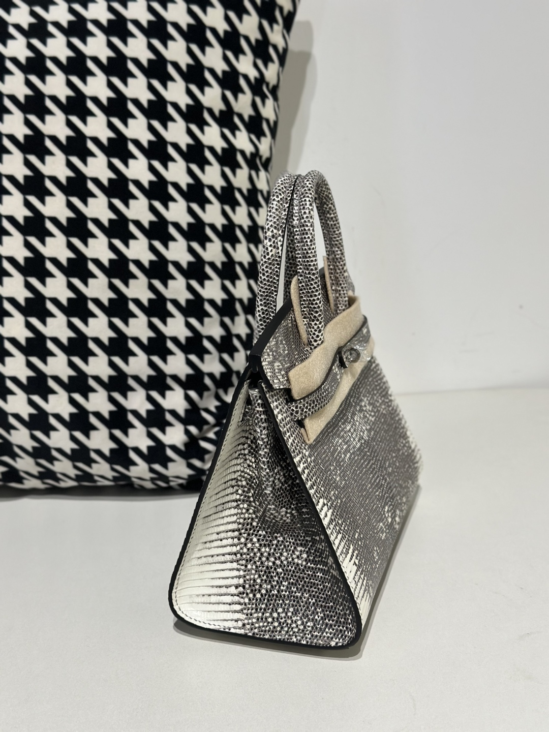 Lizard Leather 20cm Natural Pattern Silver Hardware Top Handle Tote Bag WLB113 photo 5