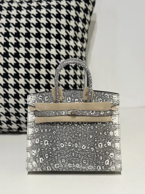 Lizard Leather 20cm Natural Pattern Gold Hardware Top Handle Tote Bag WLB114