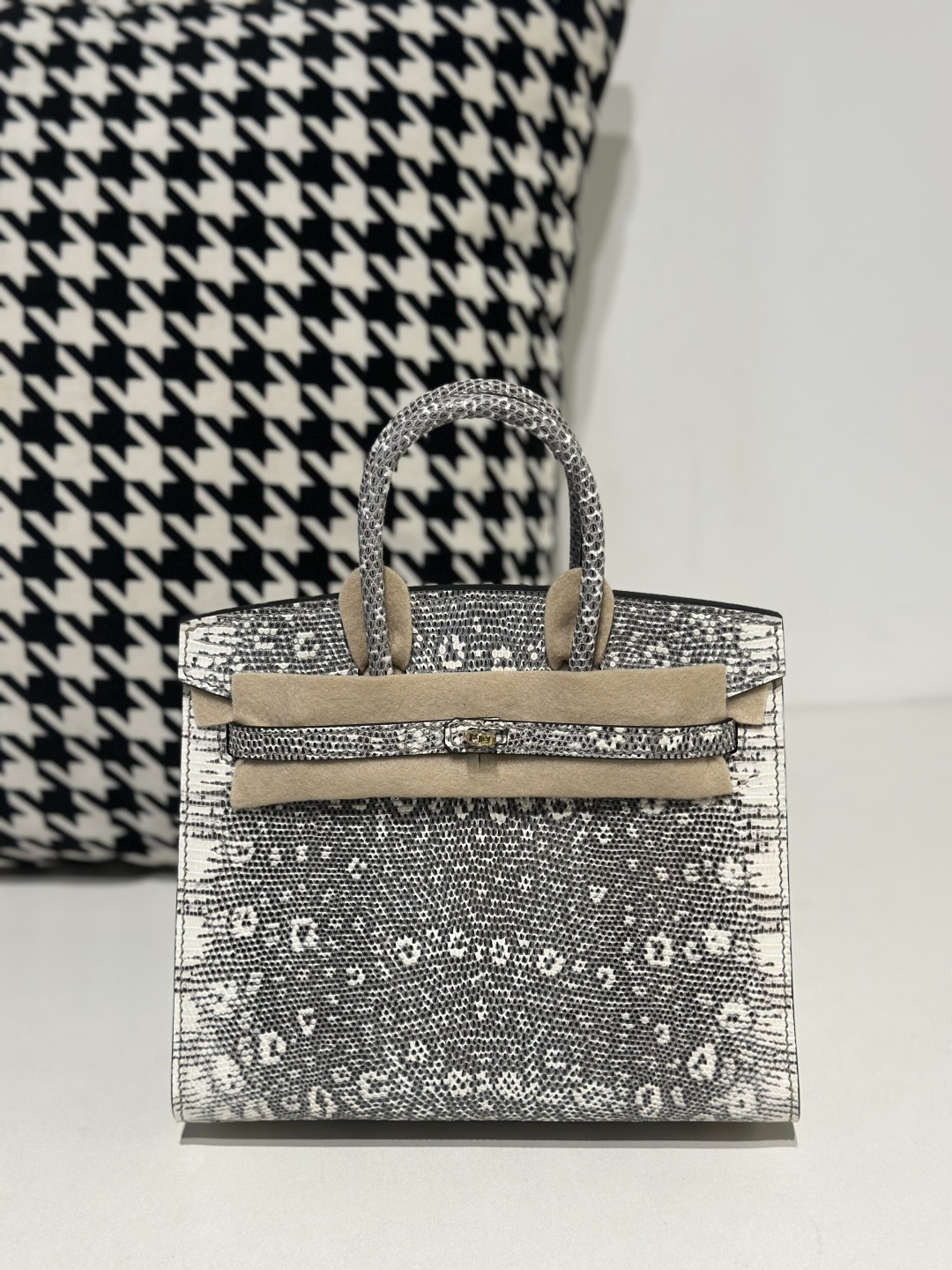 Lizard Leather 20cm Natural Pattern Gold Hardware Top Handle Tote Bag WLB114