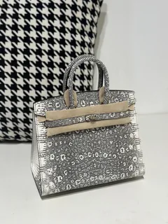 Lizard Leather 20cm Natural Pattern Gold Hardware Top Handle Tote Bag WLB114 image 2