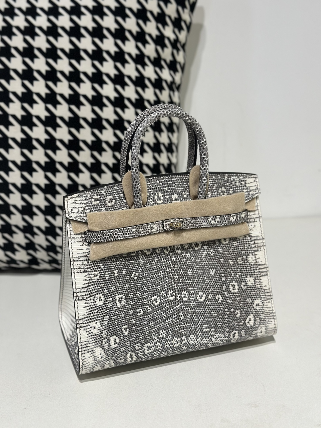 Lizard Leather 20cm Natural Pattern Gold Hardware Top Handle Tote Bag WLB114 photo 2