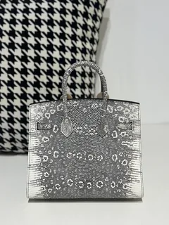 Lizard Leather 20cm Natural Pattern Gold Hardware Top Handle Tote Bag WLB114 image 3