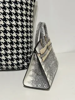 Lizard Leather 20cm Natural Pattern Gold Hardware Top Handle Tote Bag WLB114 image 5