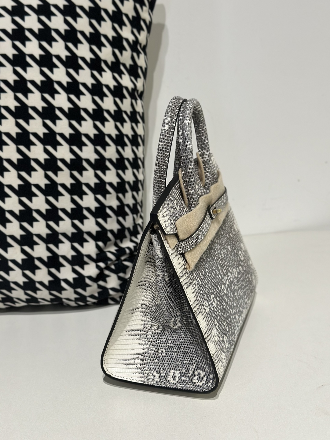 Lizard Leather 20cm Natural Pattern Gold Hardware Top Handle Tote Bag WLB114 photo 5