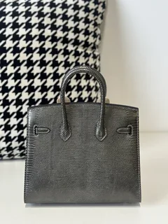 Lizard Leather Gray 20cm Silver Hardware Top Handle Tote Bag WLB116 image 3
