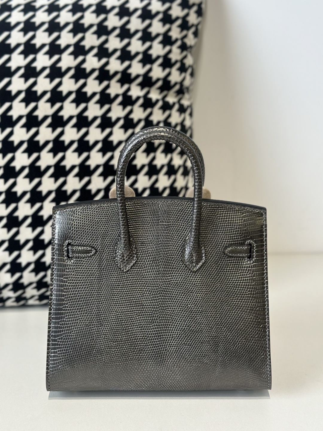 Lizard Leather Gray 20cm Silver Hardware Top Handle Tote Bag WLB116 photo 3