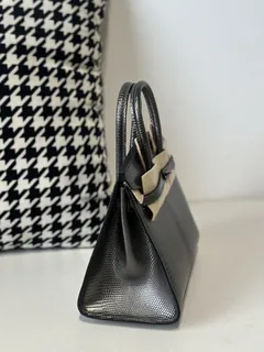 Lizard Leather Gray 20cm Silver Hardware Top Handle Tote Bag WLB116 image 5