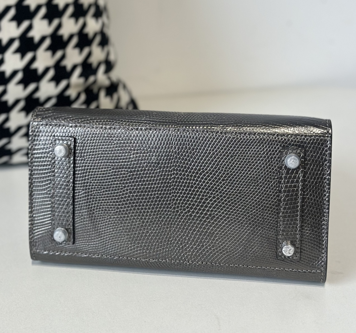 Lizard Leather Gray 20cm Silver Hardware Top Handle Tote Bag WLB116 photo 6