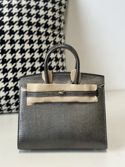 Lizard Leather Gray 20cm Gold Hardware Top Handle Tote Bag WLB117