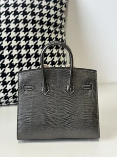 Lizard Leather Gray 20cm Gold Hardware Top Handle Tote Bag WLB117 image 3