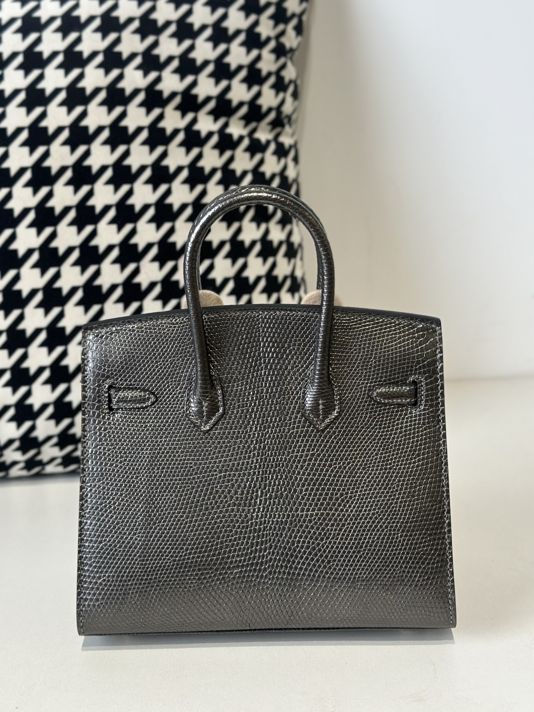 Lizard Leather Gray 20cm Gold Hardware Top Handle Tote Bag WLB117 photo 3