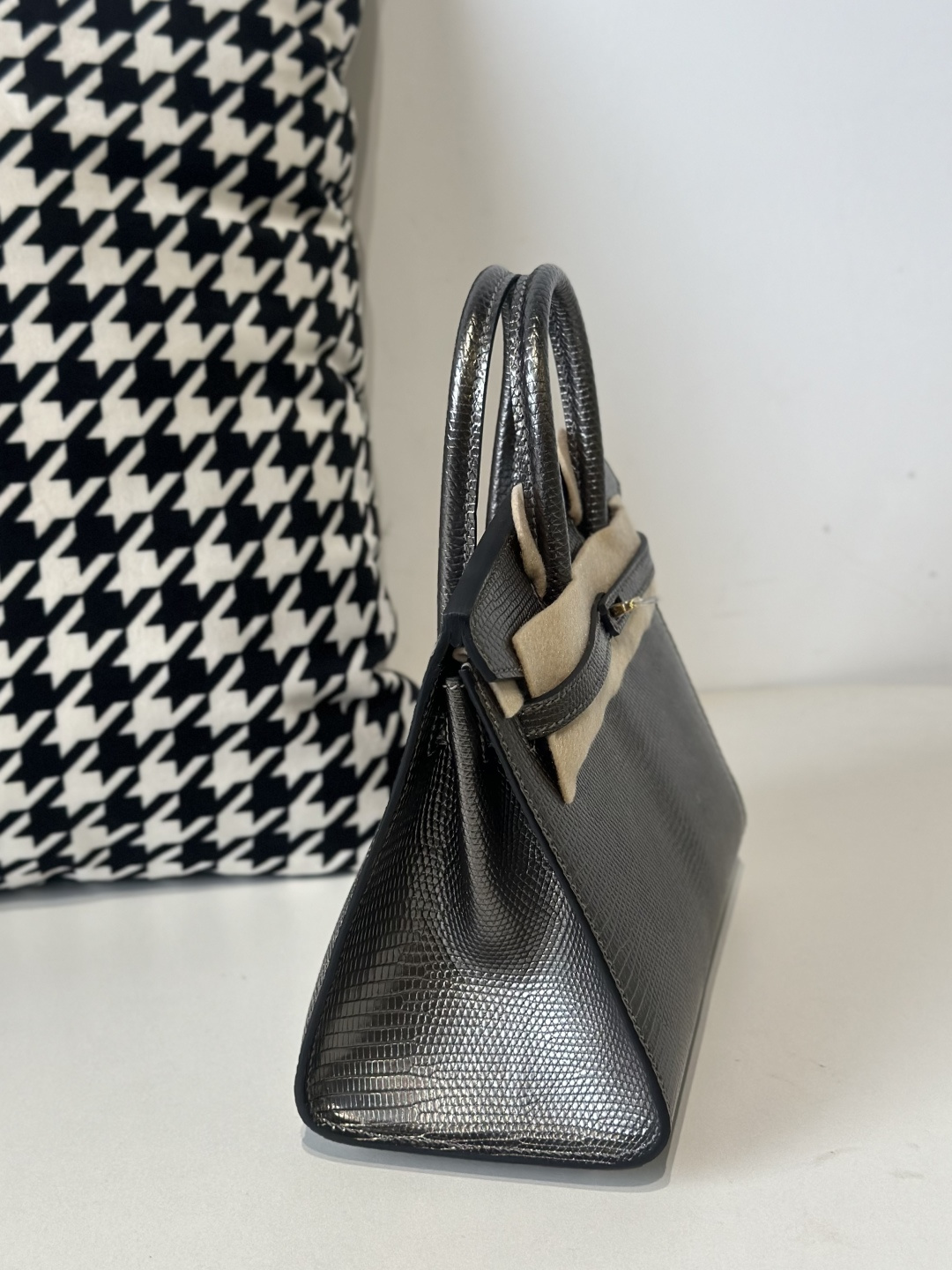 Lizard Leather Gray 20cm Gold Hardware Top Handle Tote Bag WLB117 photo 5