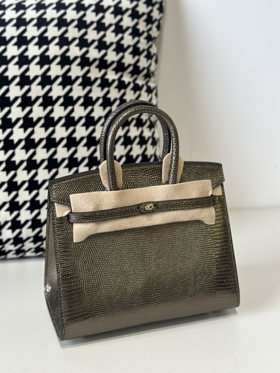 Lizard Leather 20cm Antique Bronze Gold Hardware Top Handle Tote Bag WLB118 photo 2