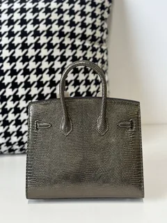 Lizard Leather 20cm Antique Bronze Gold Hardware Top Handle Tote Bag WLB118 image 3
