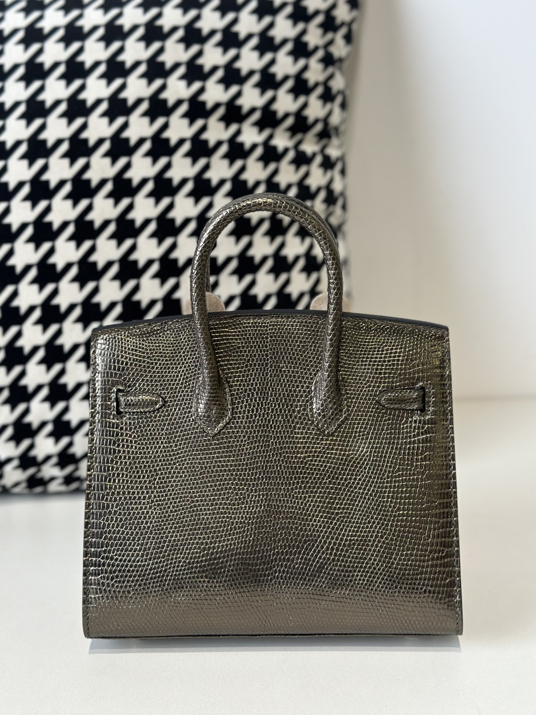 Lizard Leather 20cm Antique Bronze Gold Hardware Top Handle Tote Bag WLB118 photo 3