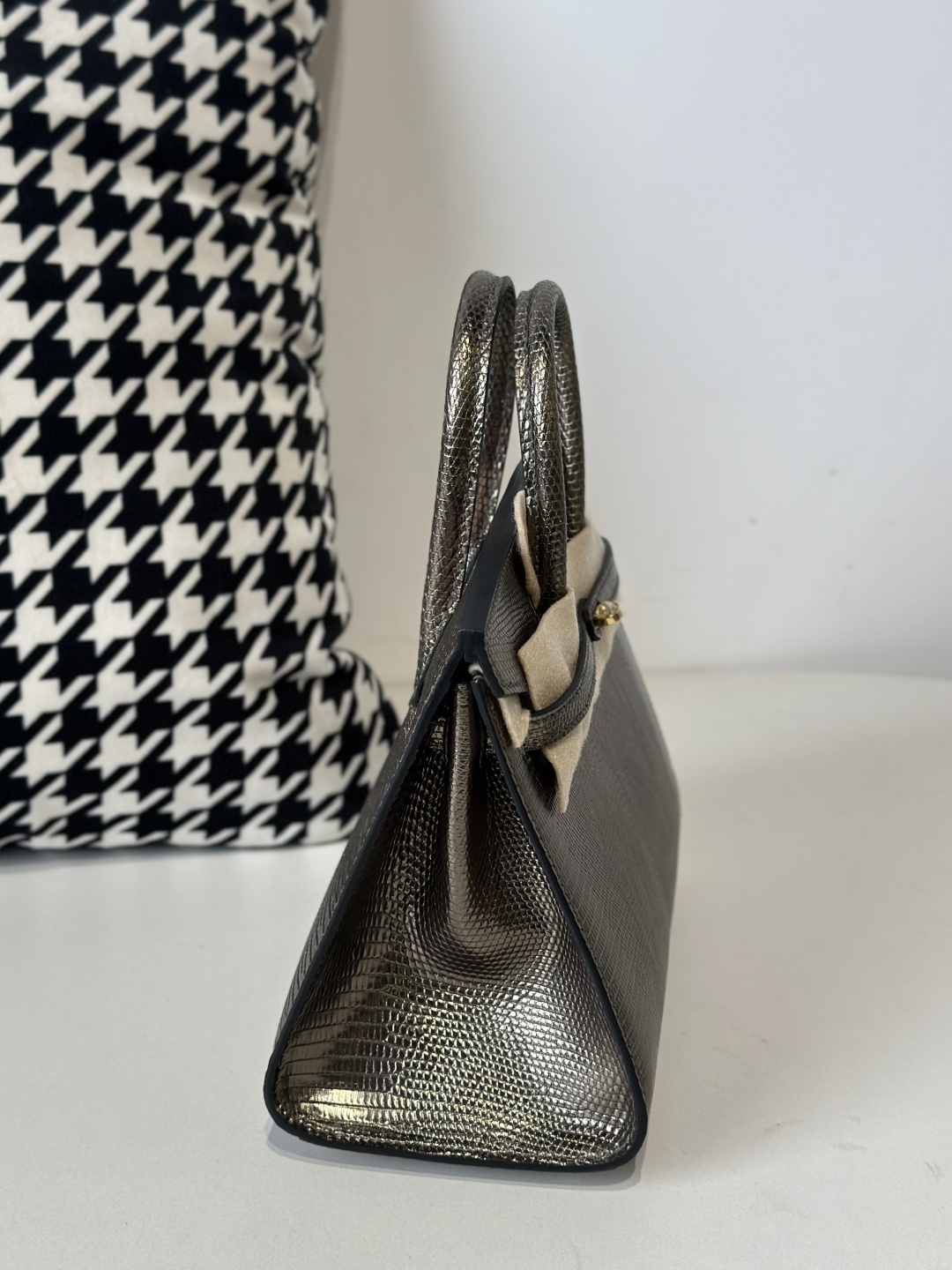 Lizard Leather 20cm Antique Bronze Gold Hardware Top Handle Tote Bag WLB118 photo 5
