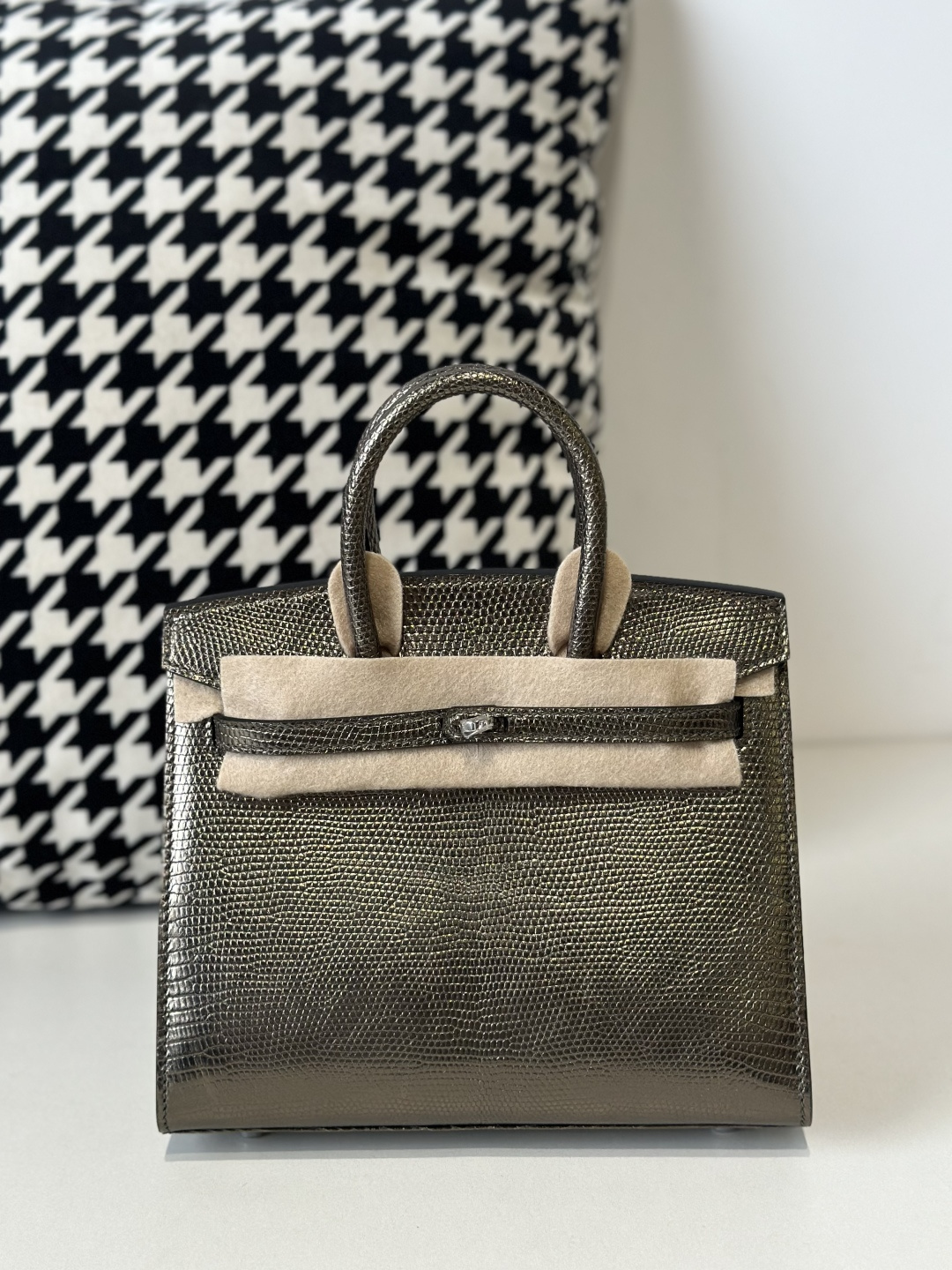 Lizard Leather 20cm Antique Bronze Silver Hardware Top Handle Tote Bag WLB119