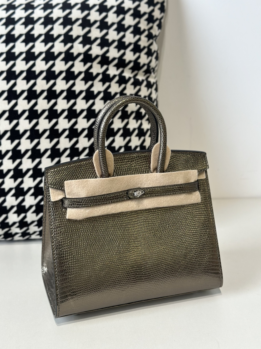Lizard Leather 20cm Antique Bronze Silver Hardware Top Handle Tote Bag WLB119 photo 2