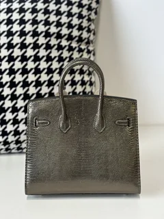 Lizard Leather 20cm Antique Bronze Silver Hardware Top Handle Tote Bag WLB119 image 3