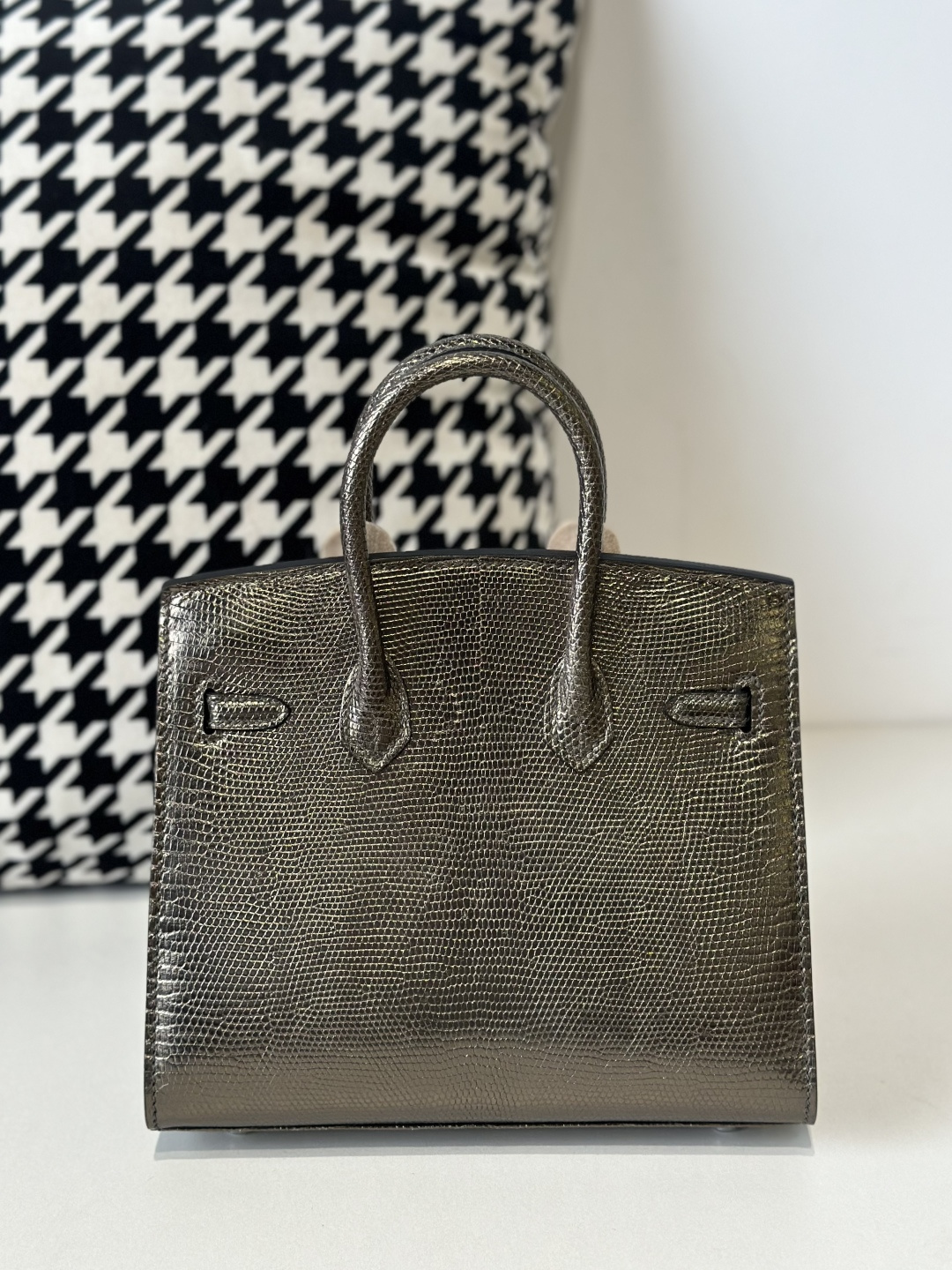 Lizard Leather 20cm Antique Bronze Silver Hardware Top Handle Tote Bag WLB119 photo 3