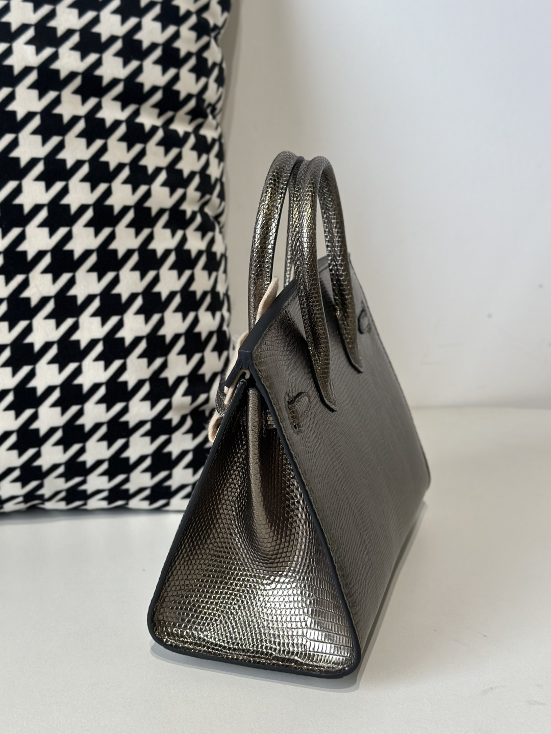 Lizard Leather 20cm Antique Bronze Silver Hardware Top Handle Tote Bag WLB119 photo 4
