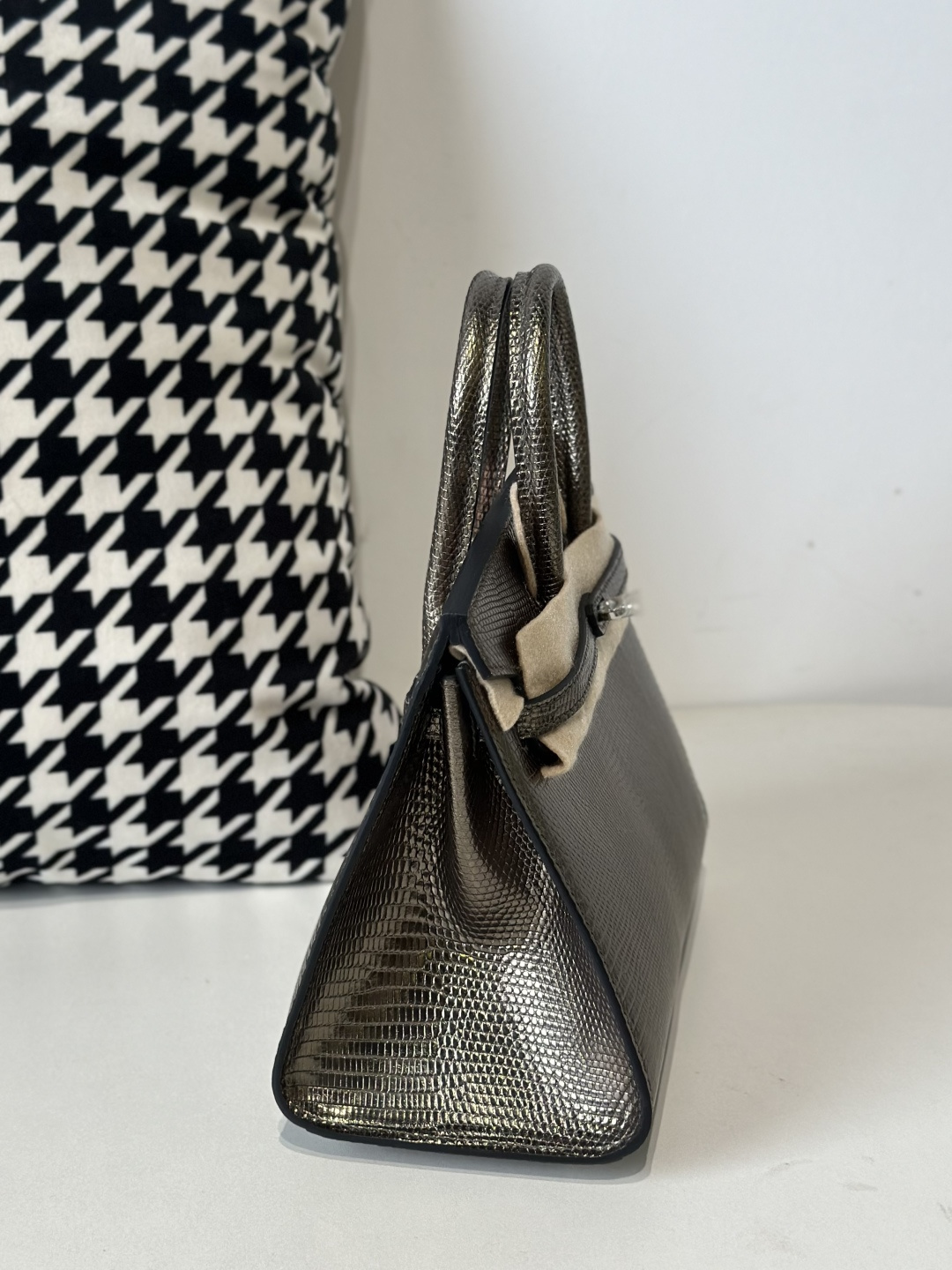 Lizard Leather 20cm Antique Bronze Silver Hardware Top Handle Tote Bag WLB119 photo 5