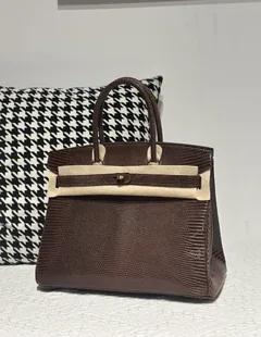 Lizard Leather Ebony 30cm Gold Hardware Top Handle Tote Bag WLB123 image 1